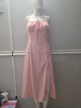 SHEIN Pink Printed Maxi Dress with Side Slit